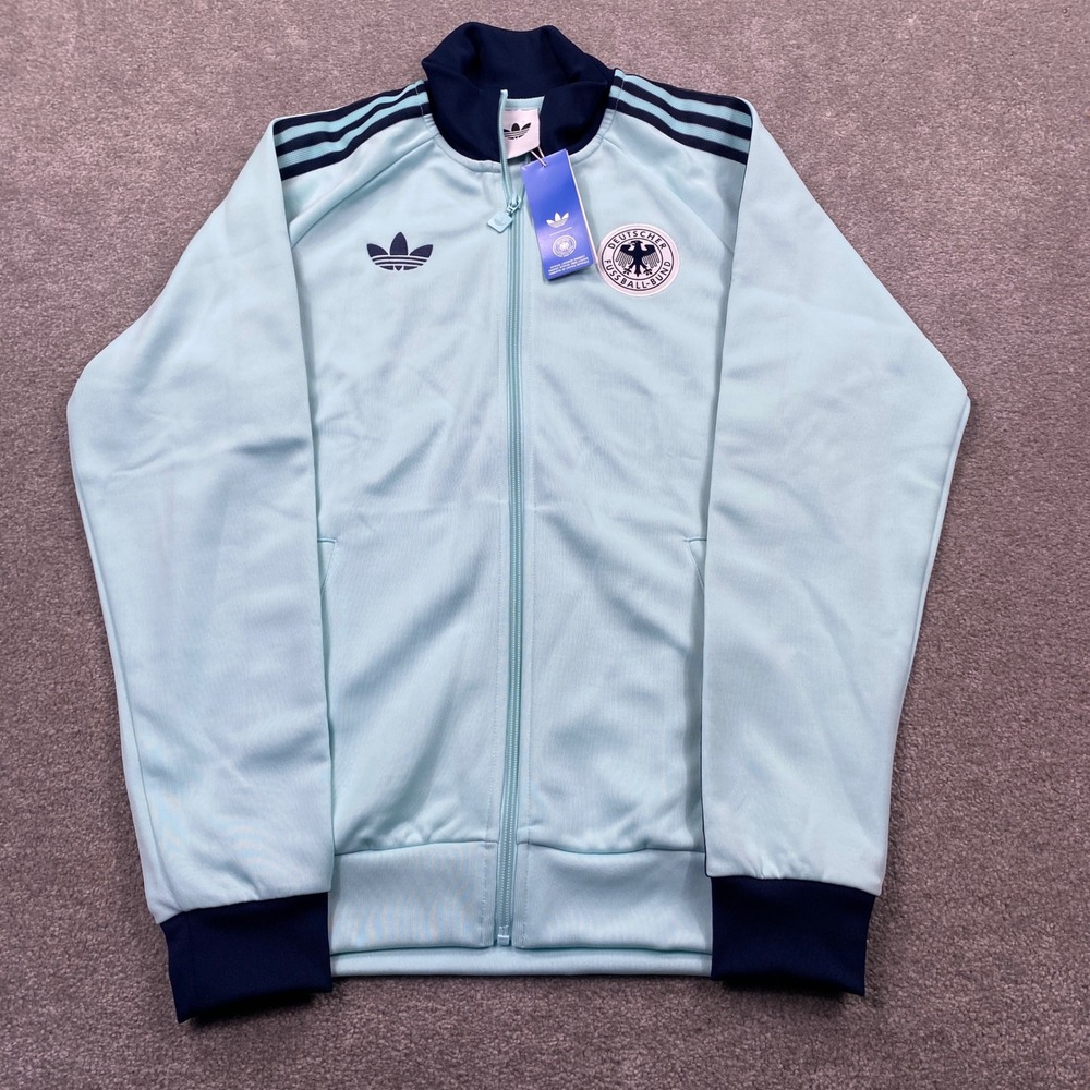 Adidas DFB Germany Soccer Track Jacket Mens Small Aqua Blue Navy Zip Up IZ9340